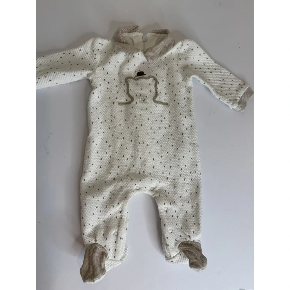 Mayoral Newborn Footed Romper 0-1 Months Beige‎ Brown Dots Cotton Baby Outfit